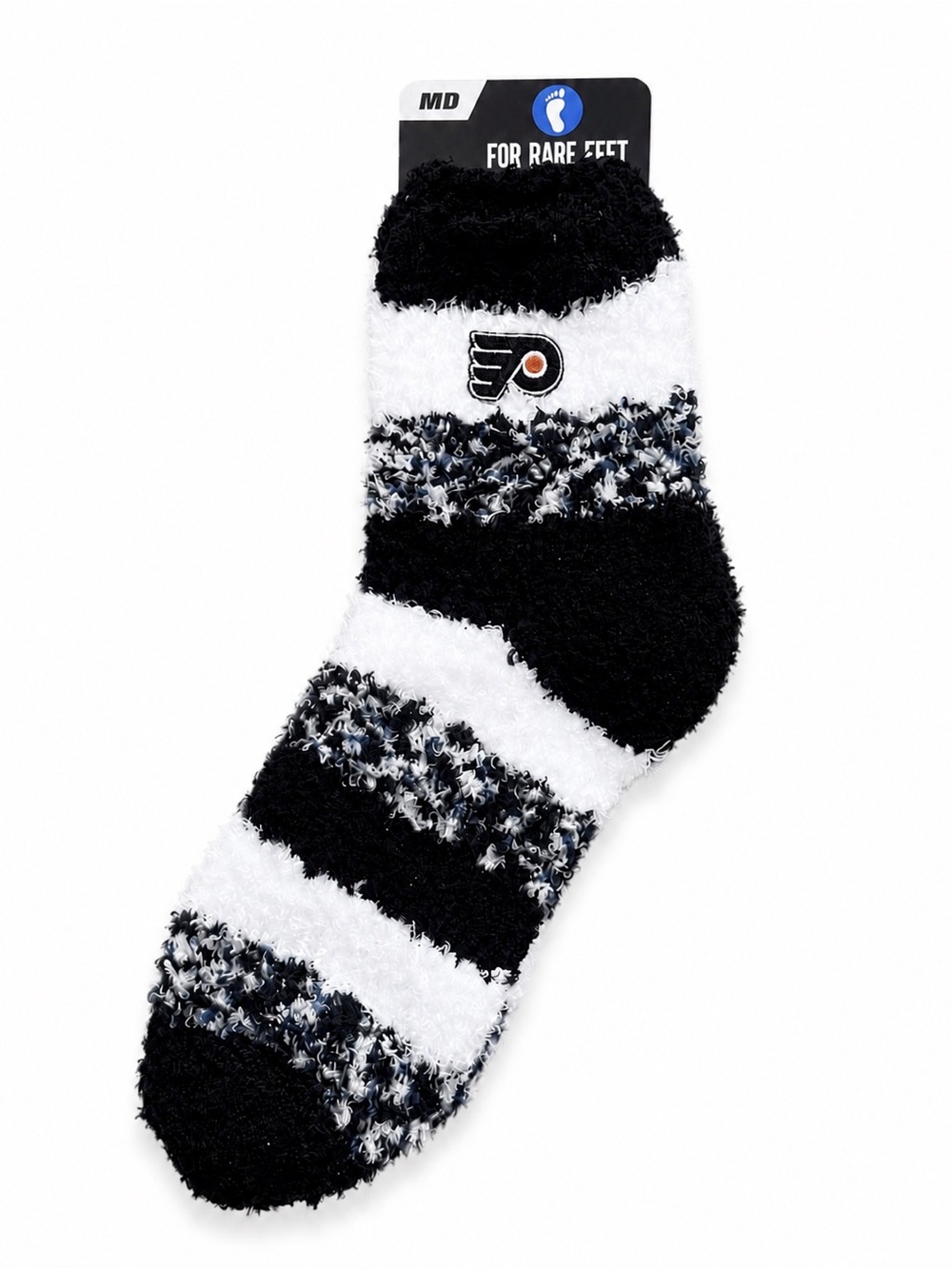 Philadelphia Flyers Plush Fuzzy Sleep Socks Black White Striped NWT Medium